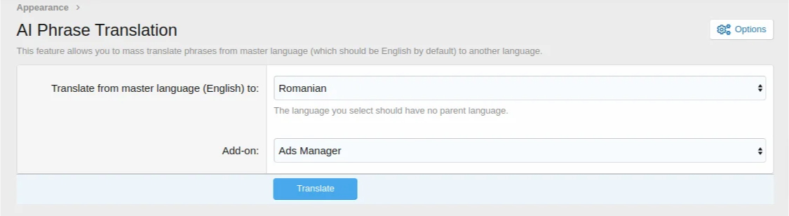 AI Phrase Translation XenForo Admin control panel