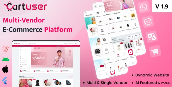 CartUser Multi Vendor E commerce Complete eCommerce Mobile App Web Admin and Seller Panel by K
