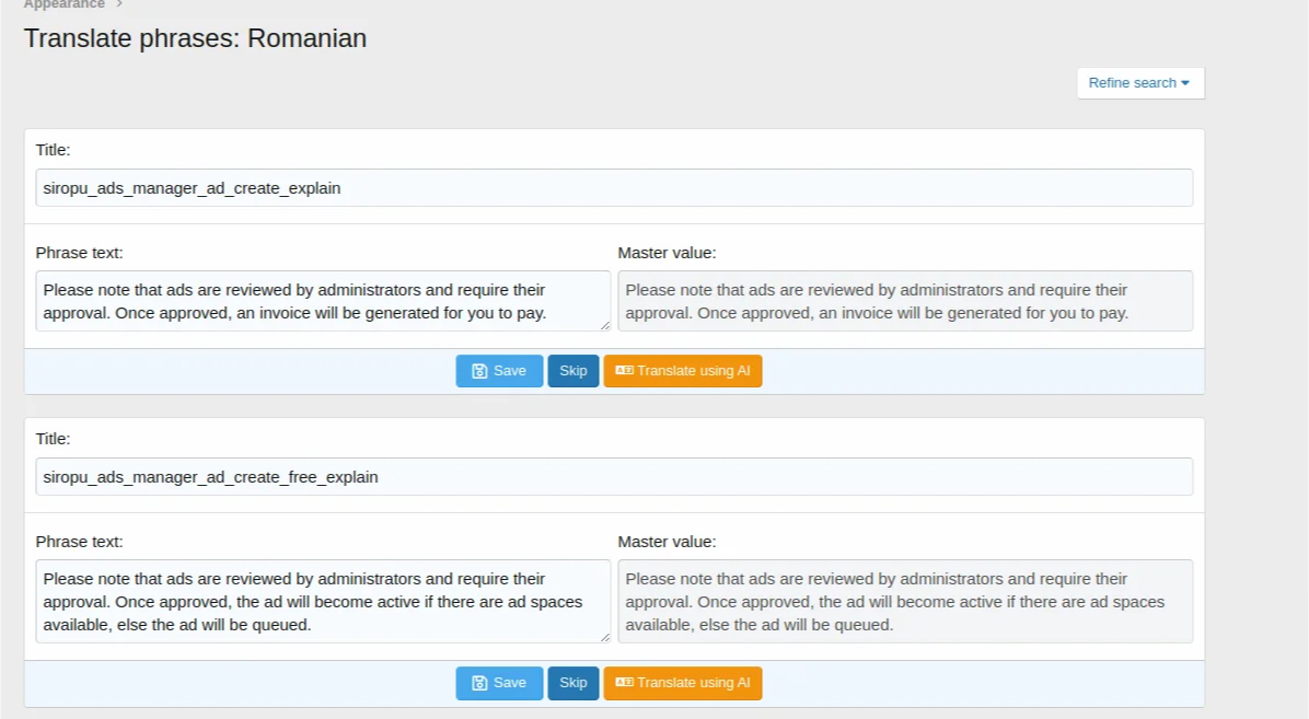 Translate phrases XenForo Admin control panel