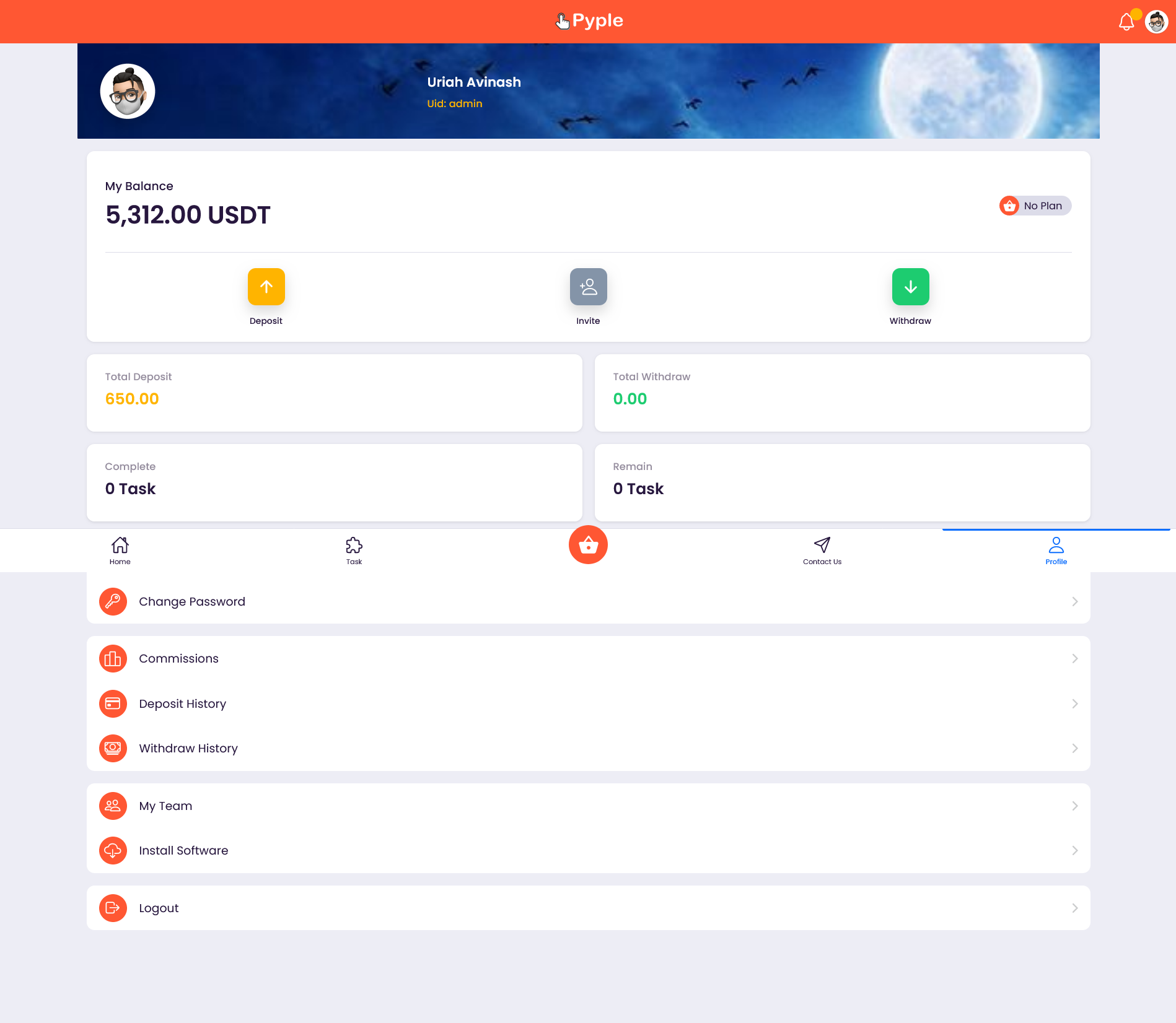 User dashboard
